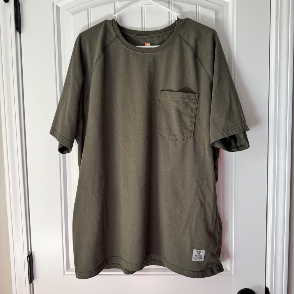 Rugged Elements Mens XXL Olive Green Pocket Tee Durable Utility Raglan T-Shirt